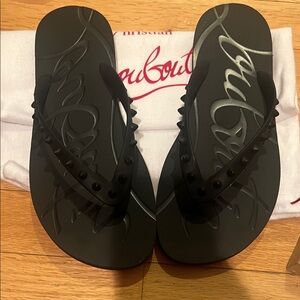Christian Louboutin Black Studded Flip Flops